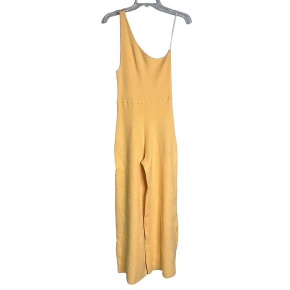 FREE PEOPLE WAVERLY  ONE SHOULDER RIB JUMPSUIT SIZE MEDIUM GOLDEN YELLOW NWOT